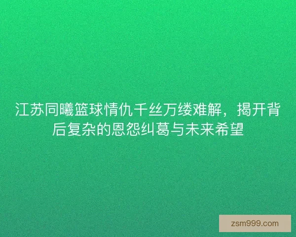 江苏同曦篮球情仇千丝万缕难解，揭开背后复杂的恩怨纠葛与未来希望